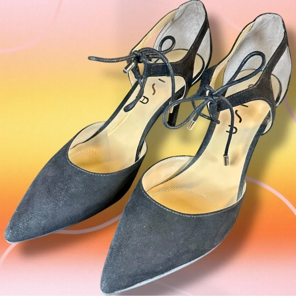 NWOT Unisa ‘Amabelle’ Black Vegan Suede Ankle Tie Stiletto Pumps Size 11